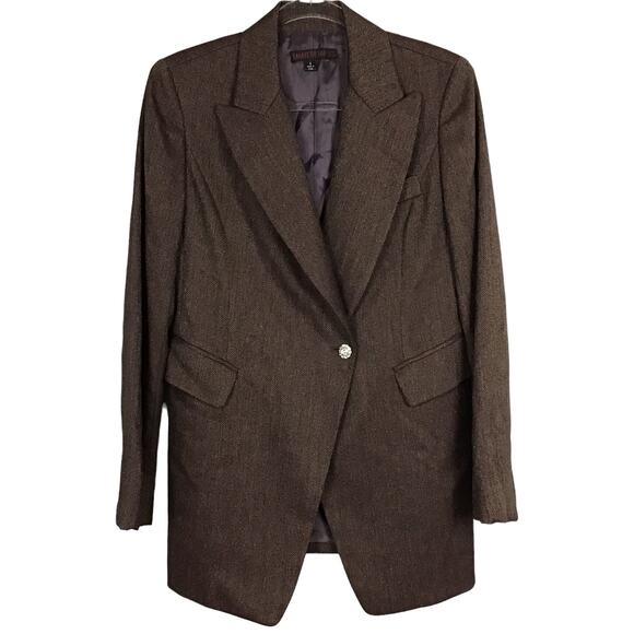 Lafayette 148 New York Wool Maroon Burgundy Tweed Herringbone Fitted Jacket 4 - Picture 1 of 8